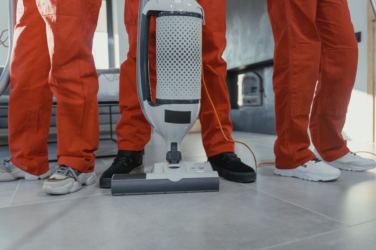 Commercial cleaning team preparing for client site work