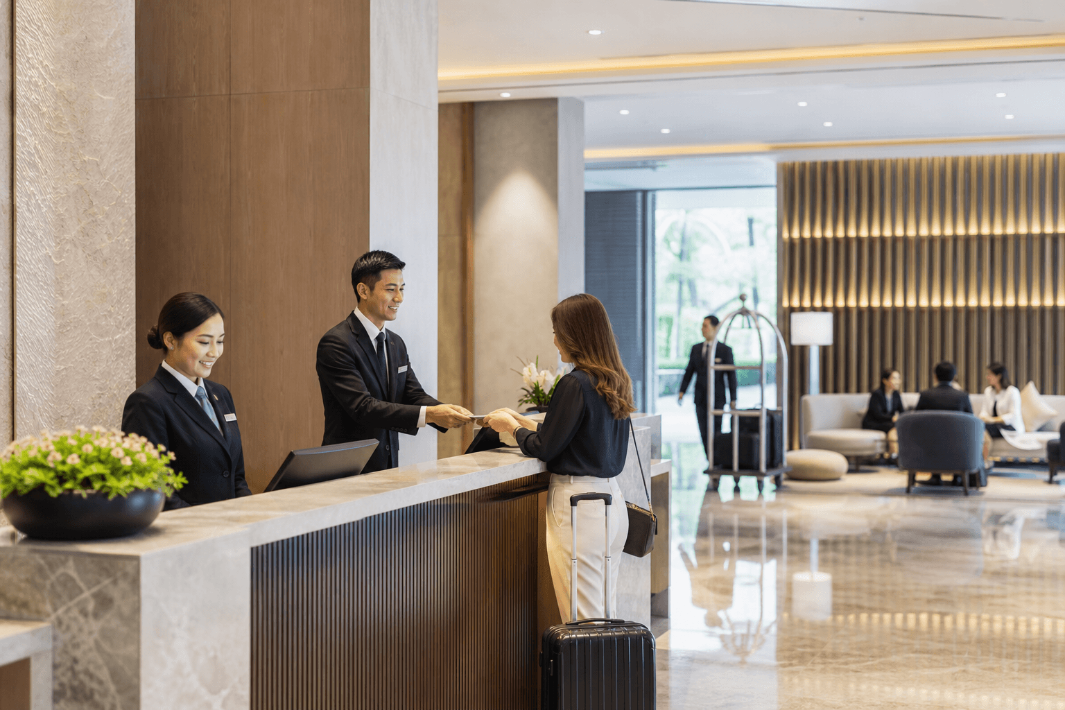 Hotel staff team at reception and in guest areas across a Birmingham hotel group